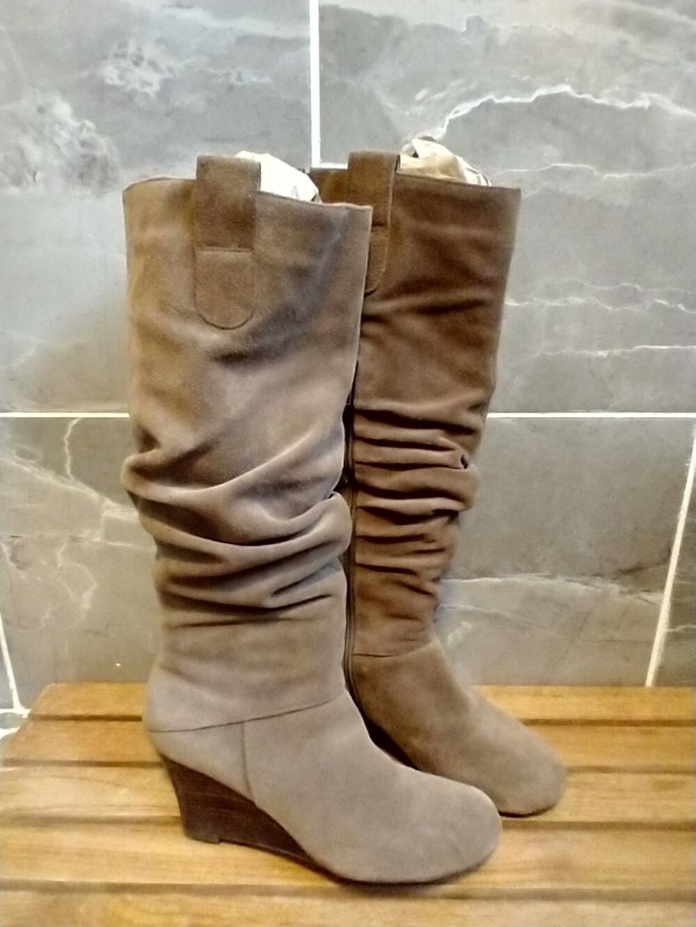Aerosoles Taupe Suede Slouchy Wedge Knee-High Boots (Size 9M)